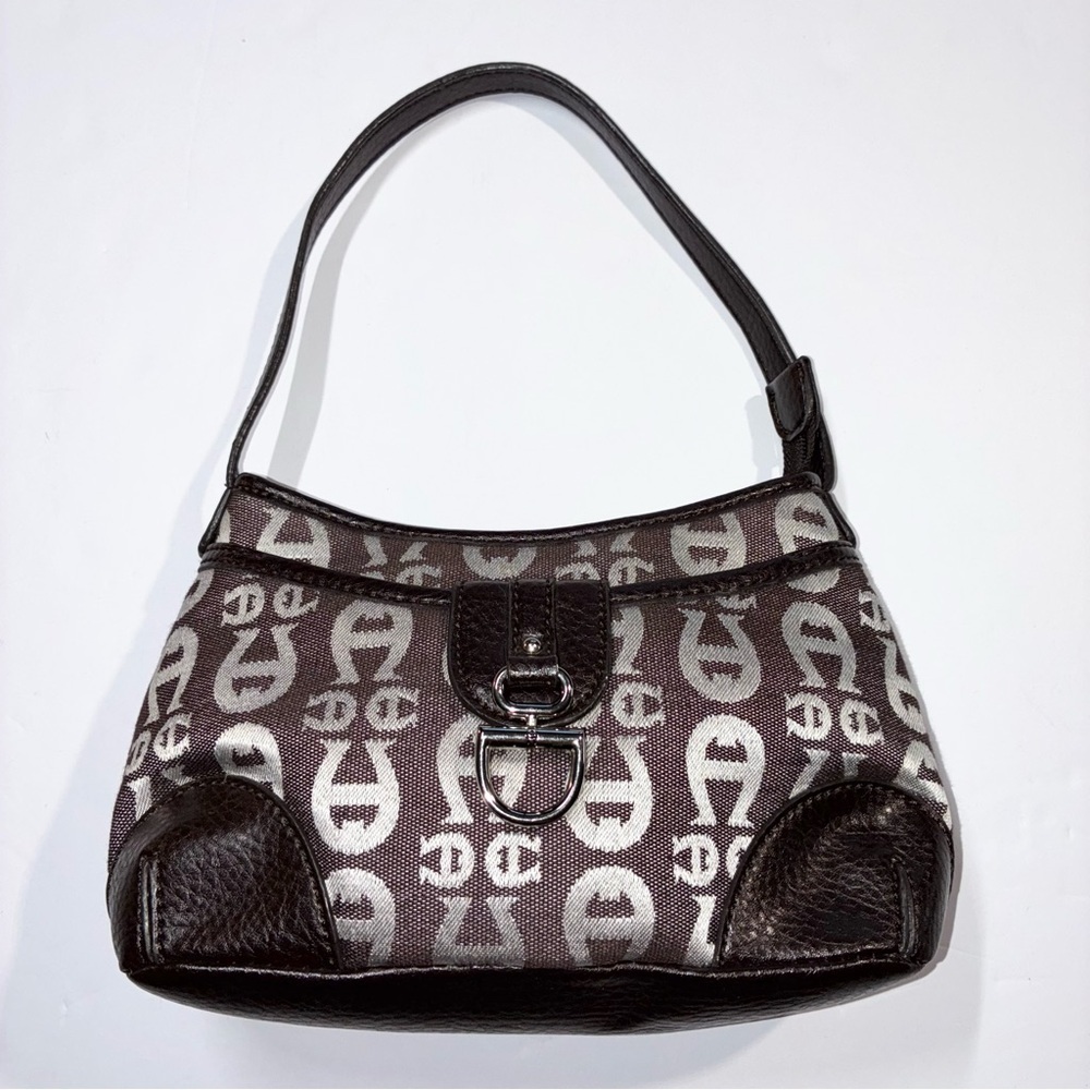 Vintage 90s Etienne Aigner Shoulder Bag Purse Jacquard Logo Leather Brown